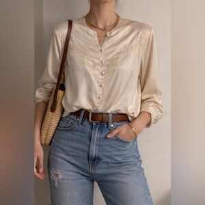 BOB MACKIE | Vintage Cream Silk Blouse with Embroidery Accents